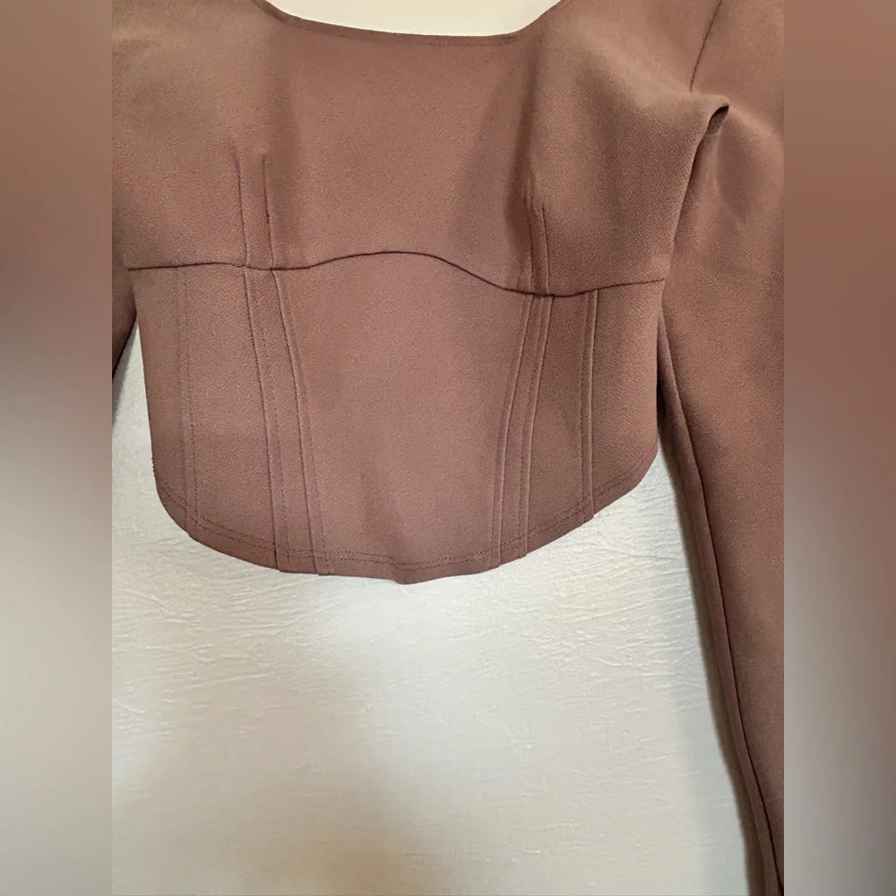 Abercrombie & Fitch brown cropped corset top long sleeve xs - Picture 5 of 6